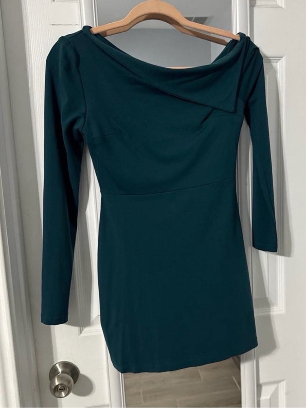 Susana Monaco Teal Green Long-Sleeve Boatneck Dress